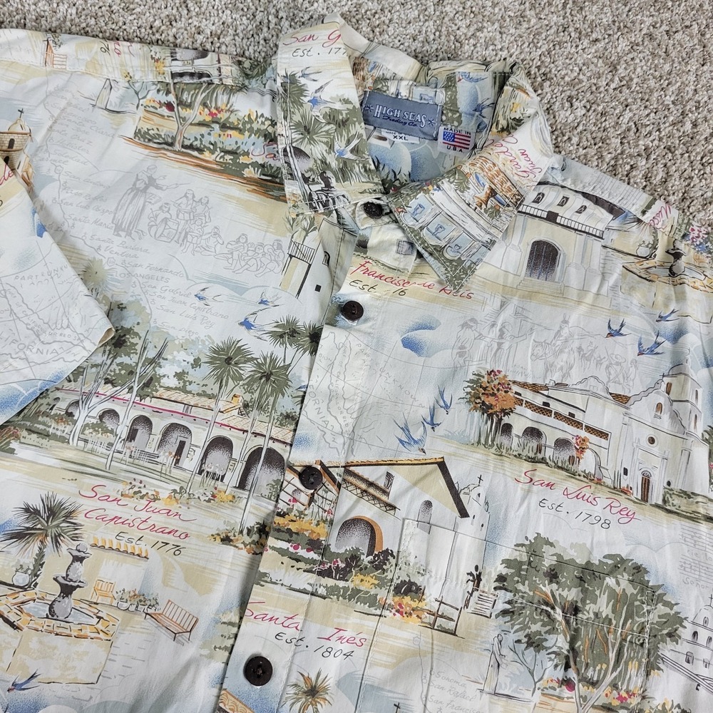 Vintage High Seas Mens 2XL Multicolor AOP Graphic City Button Up SS USA Made